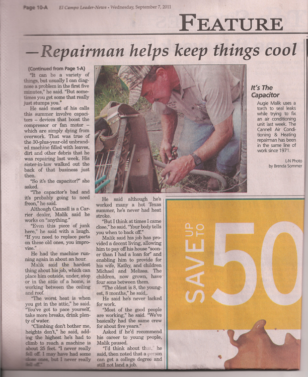 El Campo Leader-News article featuring Cannell Air Conditioning and Heating, page 2